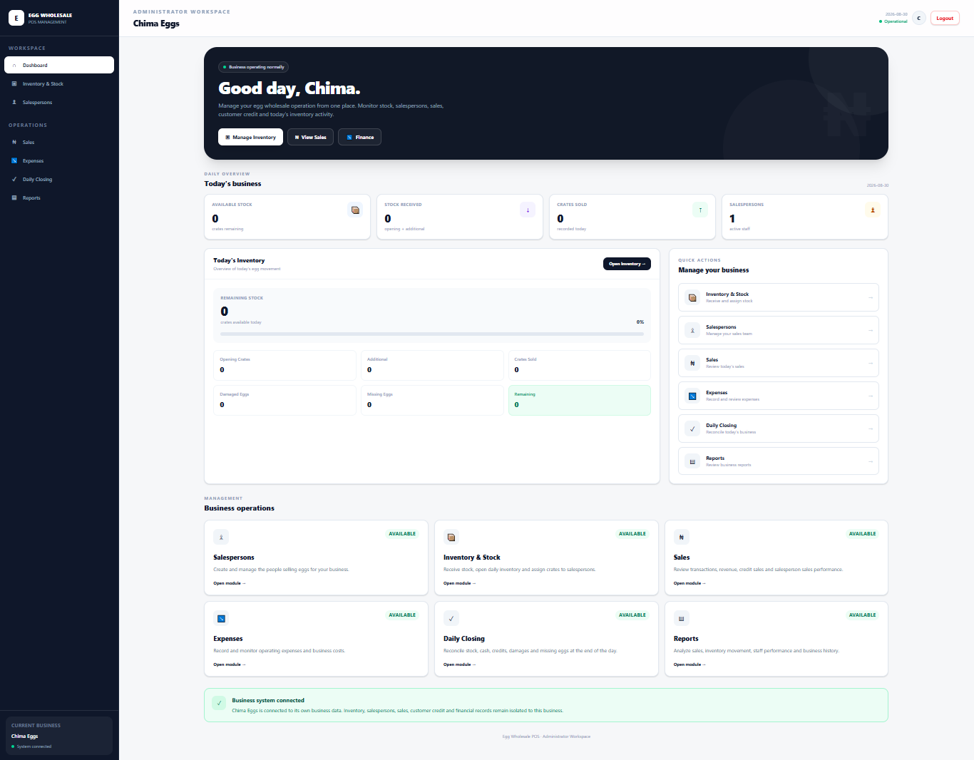 Egg Wholesale POS Admin Dashboard